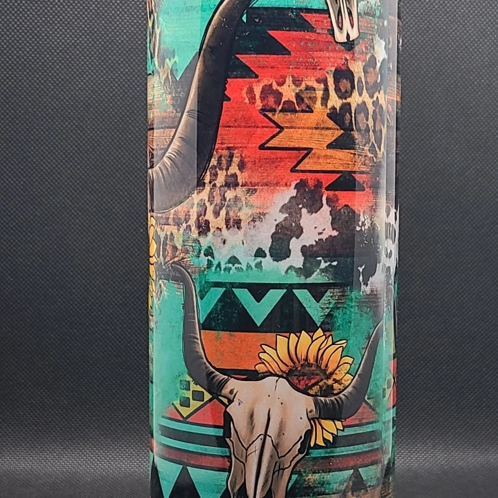 Colorful Tribal Skull Tumbler with Straw 30 ounce